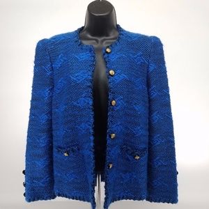 Vintage Wool Blazer Gold Lion Buttons Blue Black